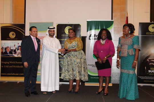 H.E Bongi Ngema- Zuma receiving awards from HH Sheikh Juma Bin Maktoum, Patron to the Summit