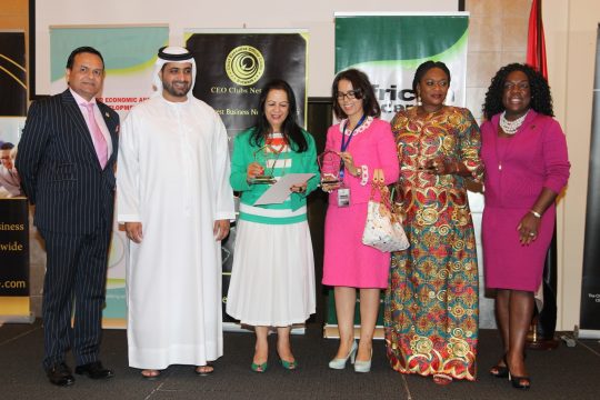 L-R: Dr. Tariq Nizami, HH Sheikh Juma Bin Maktoum, Dr. Fatima Sbaity Kassem, Dr. Ismahane Elouafi, Mrs. Omobolanle Olanisakin & Rep. Dee Dawkins